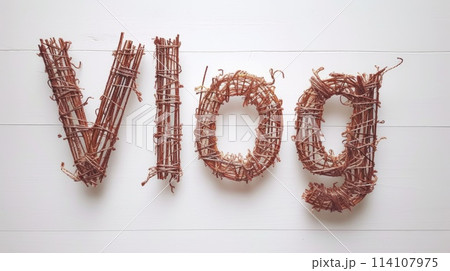 The word Vlog created in String Art Lettering. 114107975