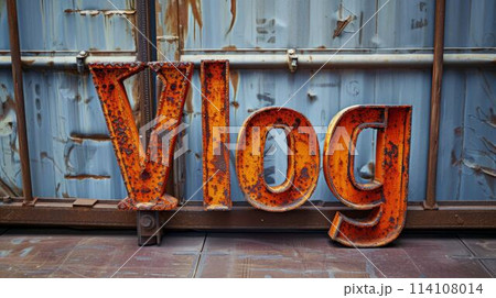 Rusty Iron Vlog concept creative art poster. 114108014