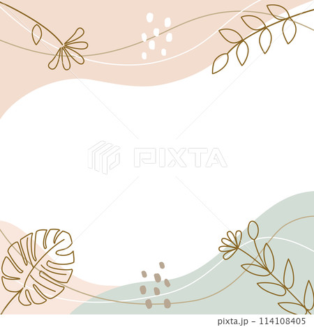 抽象的な曲線とラインと葉や花の植物を組み合わせたおしゃれなカード アスペクト比1:1バージョン 抽象的な曲線とラインと葉や花の植物を組み合わせたおしゃれなカード アスペクト比1:1バージョン 114108405