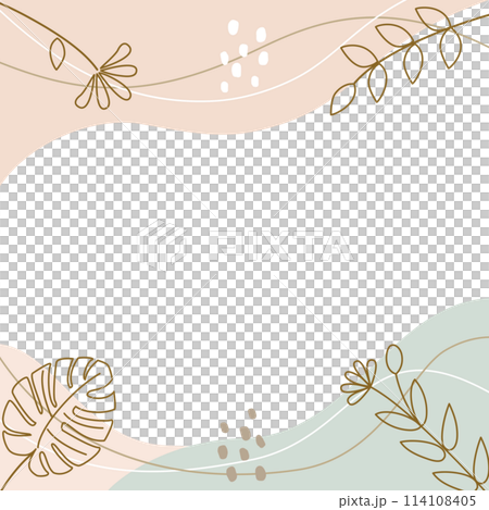 抽象的な曲線とラインと葉や花の植物を組み合わせたおしゃれなカード アスペクト比1:1バージョン 抽象的な曲線とラインと葉や花の植物を組み合わせたおしゃれなカード アスペクト比1:1バージョン 114108405