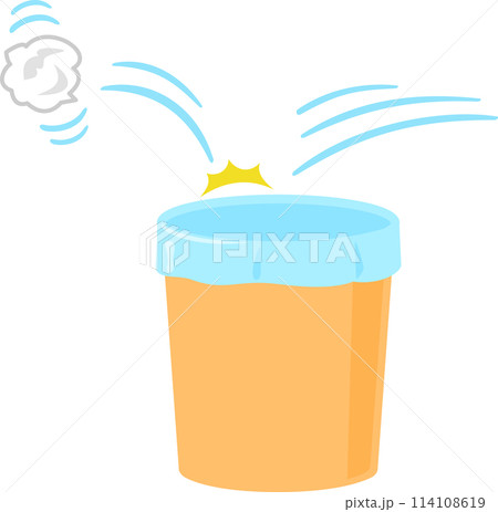 ゴミ箱のフチに当たった丸めた紙屑 114108619