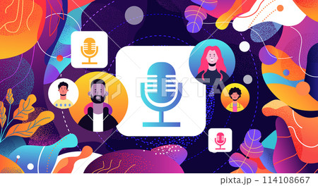 mix race people discussing during virtual conference podcast concept horizontal 114108667