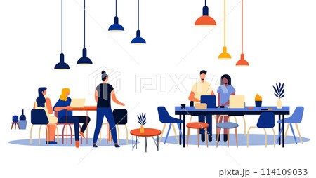 mix race businesspeople working in creative co-working center young men women freelancers team using laptops horizontal 114109033