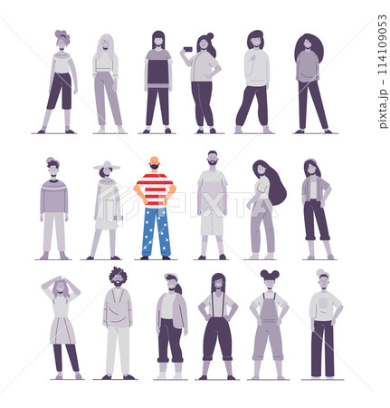 election day concept man in usa flag costume standing out from people individual concept 114109053