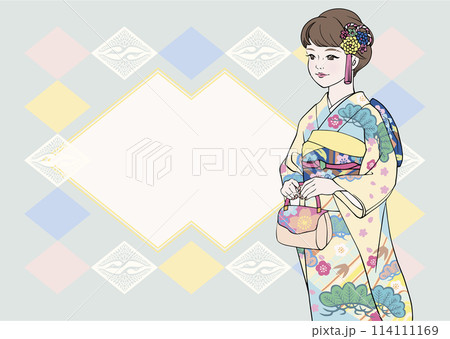 振袖を着た女性のイラスト 114111169