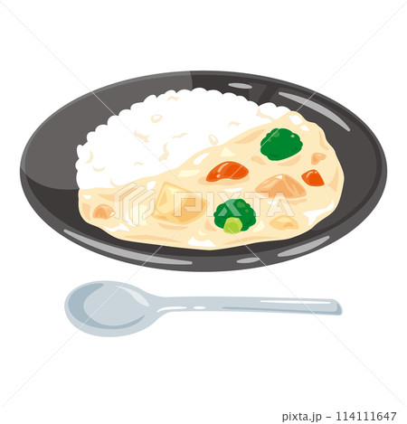 皿に盛られたクリームシチューライス 皿に盛られたクリームシチューライス 114111647