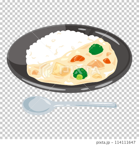 皿に盛られたクリームシチューライス 皿に盛られたクリームシチューライス 114111647