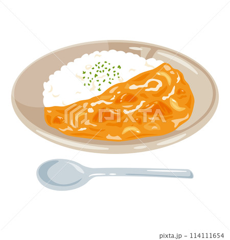 皿に盛られたバターチキンカレーライス 114111654