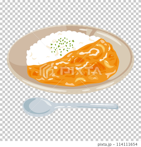 Butter chicken curry rice served on a plate 114111654