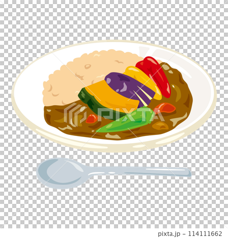 皿に盛られたベジタブルカレーライス 皿に盛られたベジタブルカレーライス 114111662