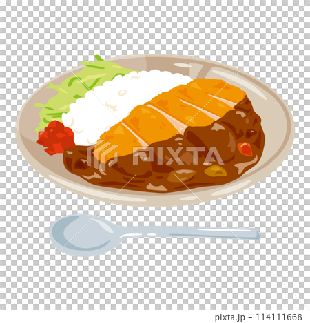 皿に盛られたカツカレーライス 114111668