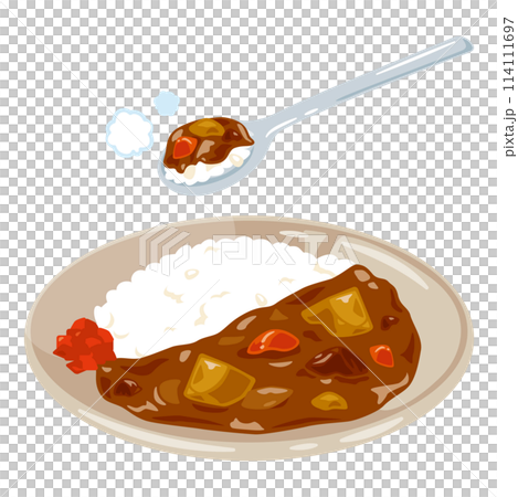 用湯匙舀咖哩飯 用湯匙舀咖哩飯 114111697