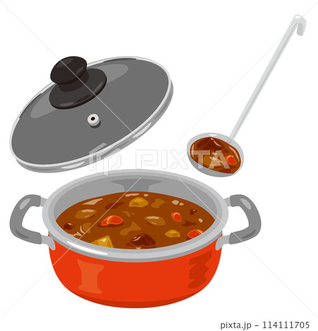 鍋に入ったカレールーとおたま 鍋に入ったカレールーとおたま 114111705