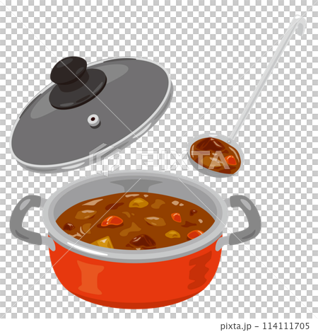 鍋に入ったカレールーとおたま 鍋に入ったカレールーとおたま 114111705