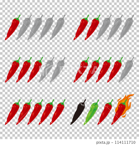 辛さを表す唐辛子アイコンセット 辛さを表す唐辛子アイコンセット 114111710