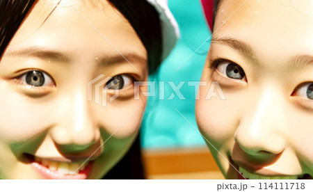 夏にプール遊びを楽しむ少女達 114111718