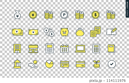 お金に関するイラスト。資産形成のベクターアイコンセット。 114111976