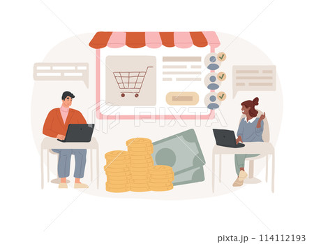 Virtual sales isolated concept vector illustration. Virtual sales isolated concept vector illustration. 114112193