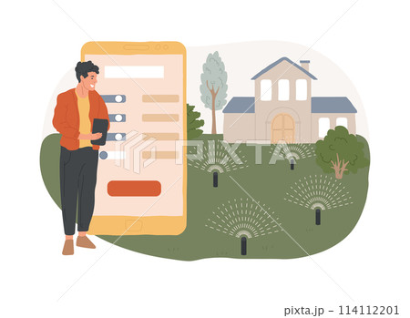 Lawn watering system isolated concept vector illustration. Lawn watering system isolated concept vector illustration. 114112201