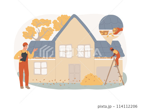 Gutter cleaning isolated concept vector illustration. Gutter cleaning isolated concept vector illustration. 114112206
