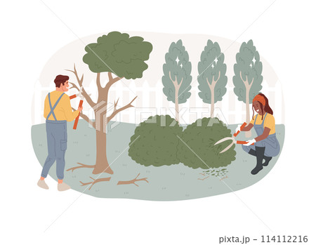 Cutting trees and shrubs isolated concept vector illustration. 114112216