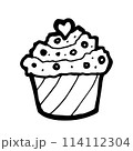 Cupcake, a digital art of strawberry muffin cup cake hand drawn icon illustration isolated on white background. 114112304
