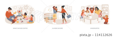 Childcare services isolated concept vector illustration set. 114112626