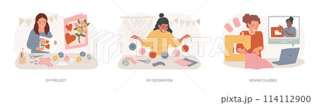Creative craft isolated concept vector illustration set. 114112900