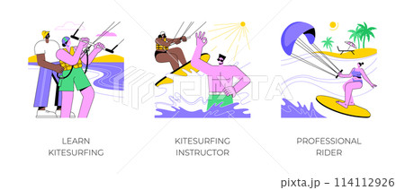 Kitesurfing isolated cartoon vector illustrations. 114112926