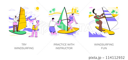 Windsurfing isolated cartoon vector illustrations. 114112932