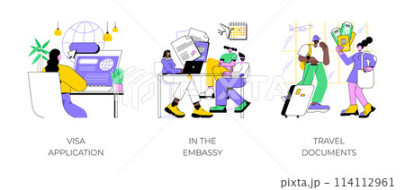 Getting visas isolated cartoon vector illustrations. Getting visas isolated cartoon vector illustrations. 114112961
