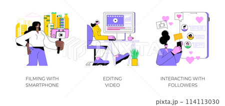 Vlogging isolated cartoon vector illustrations. 114113030