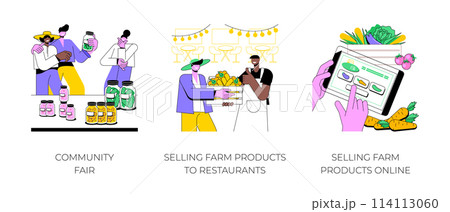 Farm products distribution isolated cartoon vector illustrations. 114113060