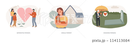 Marital status isolated concept vector illustration set. 114113084