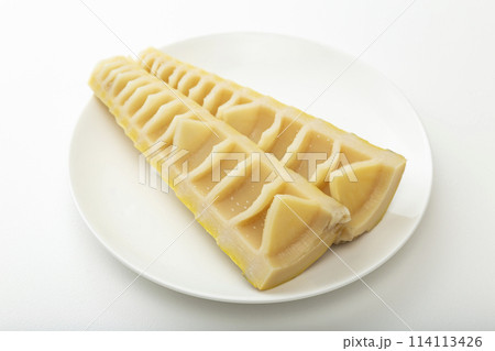皿に乗ったたけのこ 白バック 皿に乗ったたけのこ 白バック 114113426