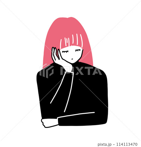 頬杖をついて眠そうな女性 114113470