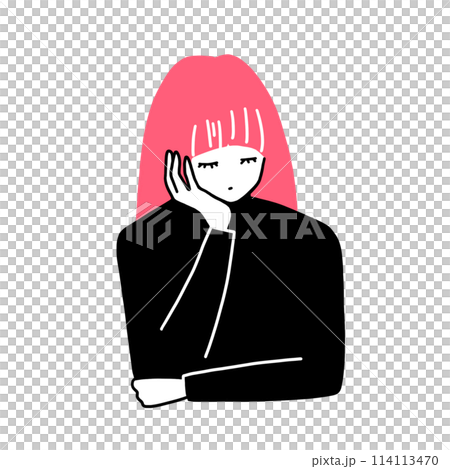 頬杖をついて眠そうな女性 114113470