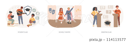 After-school activity isolated concept vector illustration set. After-school activity isolated concept vector illustration set. 114113577