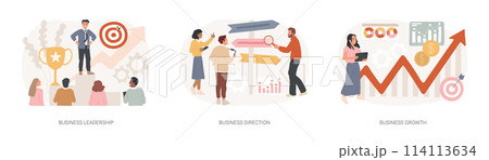 Business strategy isolated concept vector illustration set. 114113634