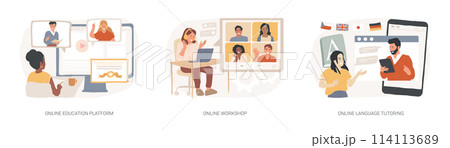 Distance web learning isolated concept vector illustration set. Distance web learning isolated concept vector illustration set. 114113689