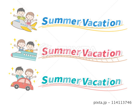 子供と乗り物のサマーバケーションタイトル　夏休み　 114113746