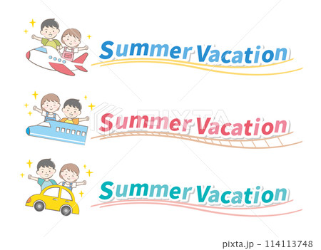 子供と乗り物のサマーバケーションタイトル　夏休み　 114113748