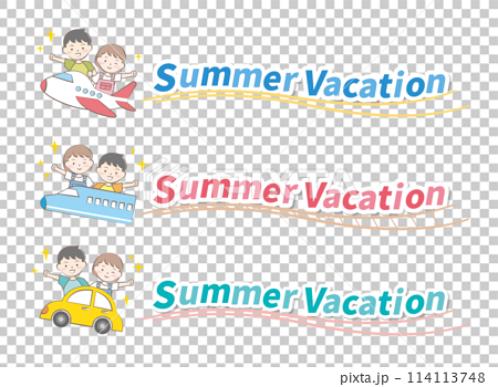 子供と乗り物のサマーバケーションタイトル　夏休み　 114113748