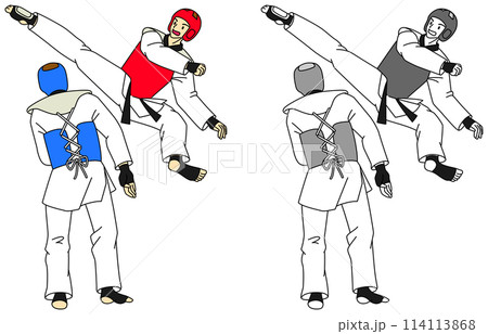 テコンドーをする男性選手のイラストセット 114113868