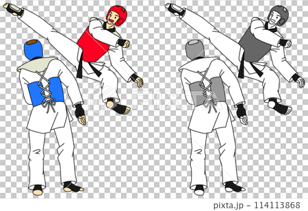 Illustration set of male athletes doing taekwondo Illustration set of male athletes doing taekwondo 114113868