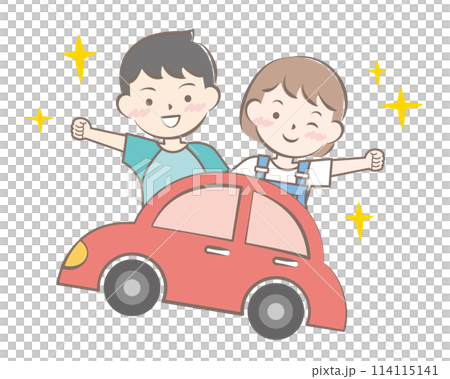 孩子們在車裡，開車，旅行，暑假 114115141