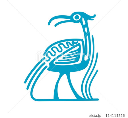 Bird Mayan Aztec totem. Isolated vector tribal Mesoamerican mythological symbol of heron or sandpiper symbolizes divine message, transcendence and connection between the earthly and spiritual realms Bird Mayan Aztec totem. Isolated vector tribal Mesoamerican mythological symbol of heron or sandpiper symbolizes divine message, transcendence and connection between the earthly and spiritual realms 114115226