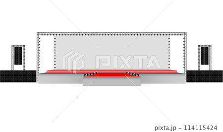 red stage and speaker with spotlight on the truss system on the white background	 114115424