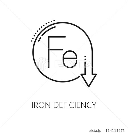 Iron deficiency line icon of anemia symptom or physical disease, vector hematology medicine science. Lack of hemoglobin, oxygen transportation and circulatory system disorders, cause of anemia disease Iron deficiency line icon of anemia symptom or physical disease, vector hematology medicine science. Lack of hemoglobin, oxygen transportation and circulatory system disorders, cause of anemia disease 114115473