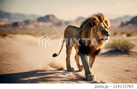 力強くてプライドが高い、砂漠のライオン 114115765